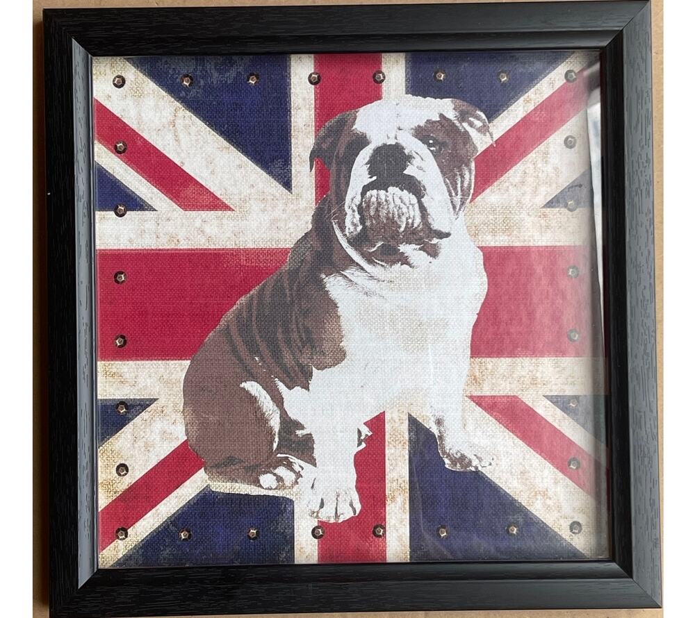Excellent Condition Square Framed Union Jack Bulldog Print 12.5 x 12.5